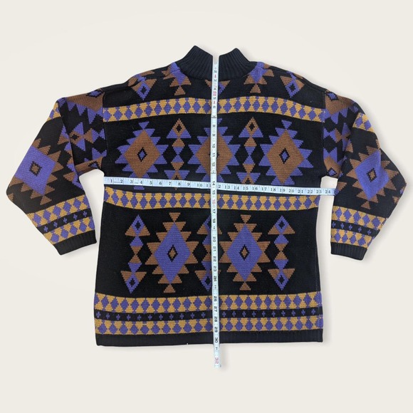 Vintage 80s Michael Carrie aztec funky Sweater Mock Neck Size Large - Picture 3 of 4